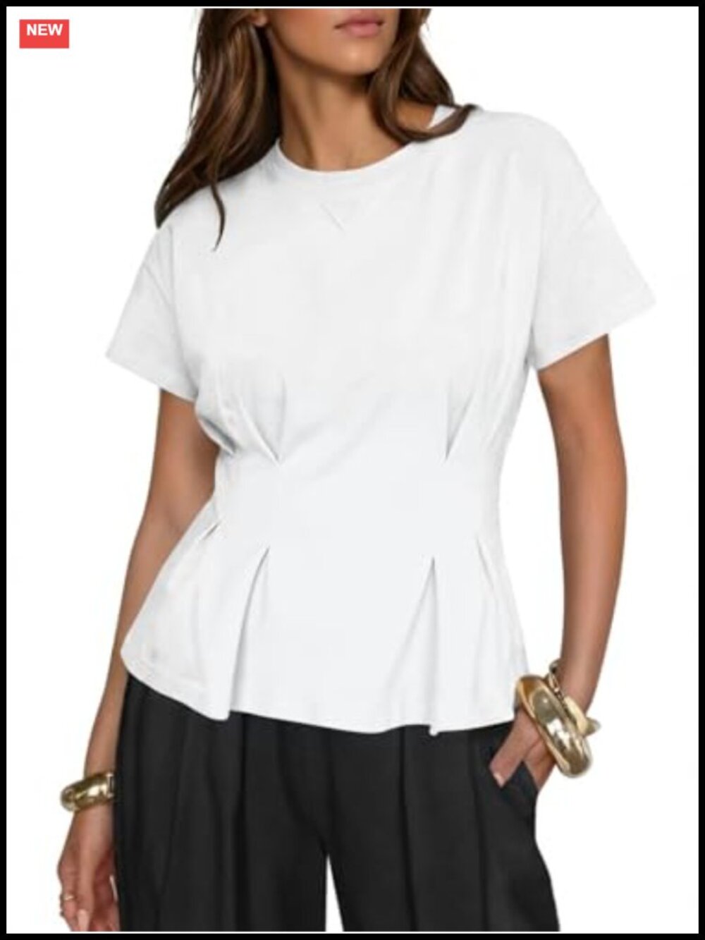 Babydoll Peplum Top Short Sleeve Pleated Loose Fit Summer T-Shirt